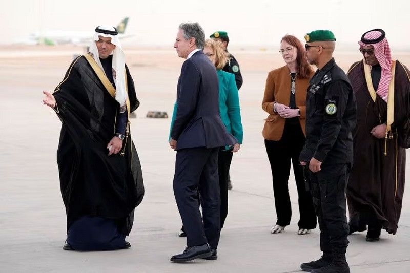 us secretary of state antony blinken is welcomed at king khalid international airport in riyadh saudi arabia monday feb 5 2024 photo reuters