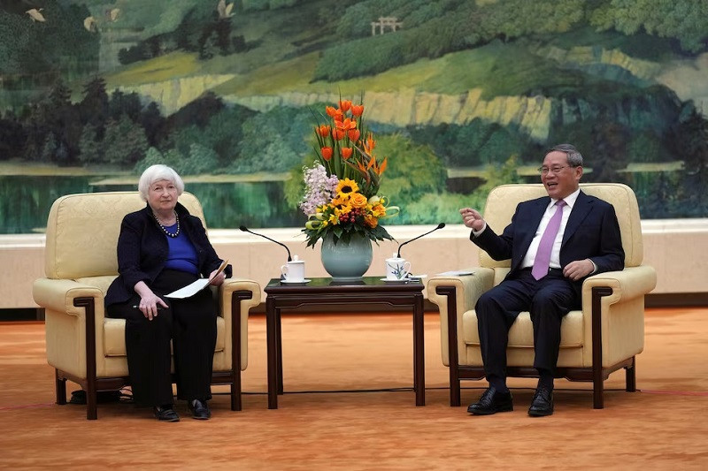 US Treasury Secretary Janet Yellen meets Chinese Premier Li Qiang at the Great Hall of the People in Beijing, China, April 7, 2024. PHOTO: REUTERS
