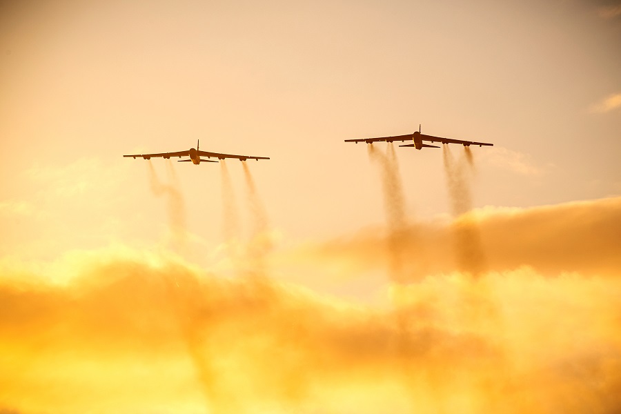 two us air force b 52 stratofortress bomber aircraft fly overhead at raf fairford britain august 22 2020 photo reuters