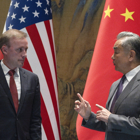 china s foreign minister wang yi gestures near us national security advisor jake sullivan before talks at yanqi lake in beijing on august 27 2024 photo afp china s foreign minister wang yi gestures near us national security advisor jake sullivan before talks at yanqi lake in beijing on august 27 2024 photo afp