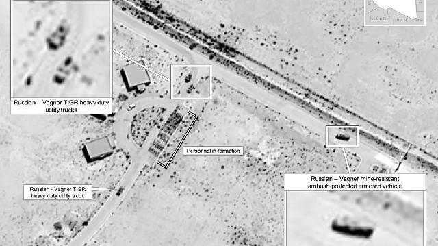 this july 14 2020 satellite image released by the us africa command reportedly shows proof of russia s involvement in libya by showing wagner utility trucks and russian mine resistant ambush protected armored vehicles in sirte   us africa command photo afp