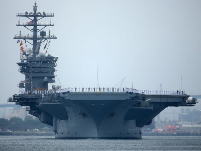 us navy carriers conduct south china sea drills as chinese ships watch