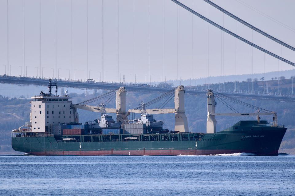 us flagged general cargo ship ocean grand carrying two us coast guard cutters sails in the dardanelles on its way to the black sea in canakkale turkey november 20 2021 photo reuters