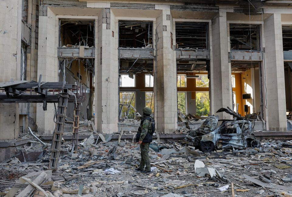 a view shows the city administration building hit by recent shelling in the course of ukraine russia conflict in donetsk russian controlled ukraine october 16 2022 photo reuters