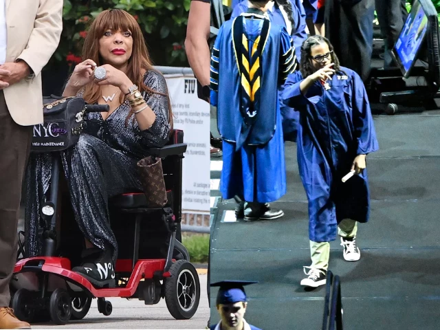 wendy williams shines in sparkly dress at son kevin jr s graduation cries tears of joy
