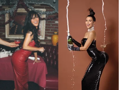kim kardashian throws it back with a recreation of her iconic photo at skims christmas party