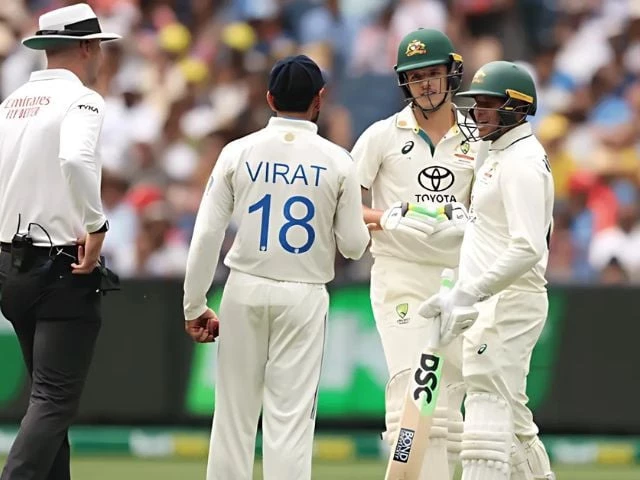 watch virat kohli shoulders sam konstas mid pitch during boxing day test