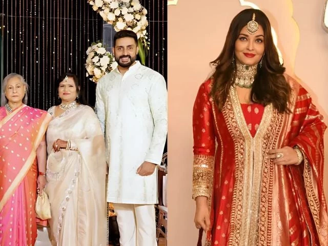 amitabh abhishek jaya bachchan attend wedding but where is aishwarya rai