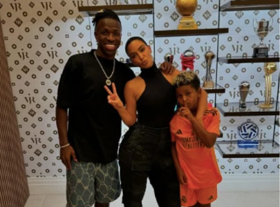 kim kardashian and saint west meet real madrid star vinicius jr in spain