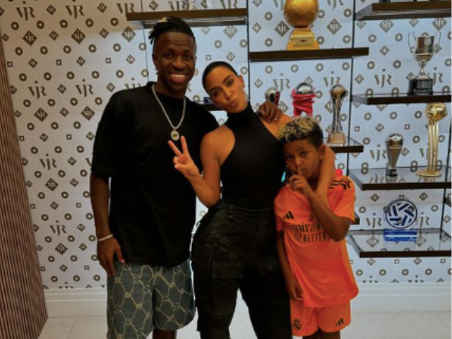 kim kardashian and saint west meet real madrid star vinicius jr in spain