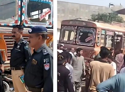 bus loses control kills two people in karachi