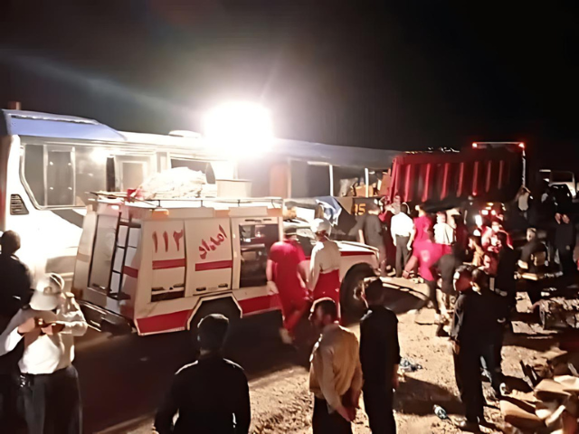 rescue efforts under way after a bus carrying pakistani pilgrims crashed into a truck in southern iran on august 26 2024 photo irna