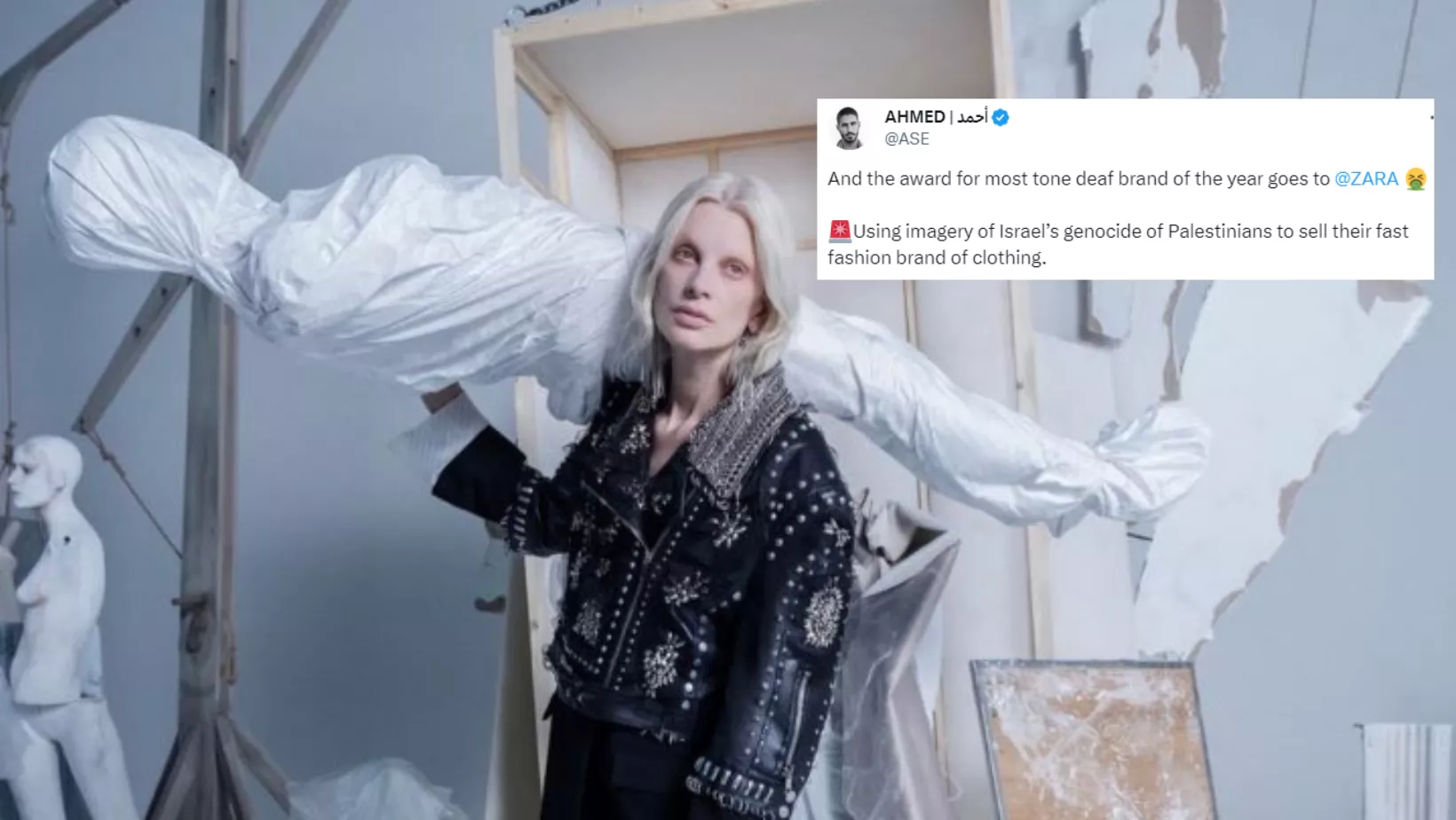 not an oversight internet accuses fashion label zara of exploiting gaza genocide for ad campaign