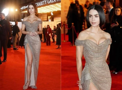 lily collins stuns in vivienne westwood couture at the devil wears prada musical premiere