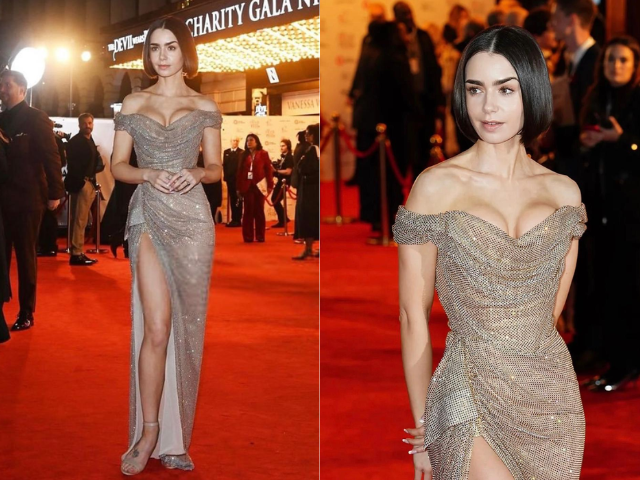 lily collins stuns in vivienne westwood couture at the devil wears prada musical premiere