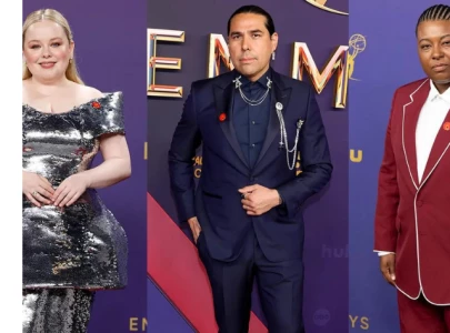 nicola coughlan and dallas goldtooth show support for israel hamas ceasefire at 2024 emmys