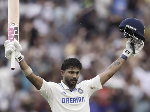 india s nitish kumar reddy celebrates after reaching his maiden test 100 on day three against australia in melbourne   afp