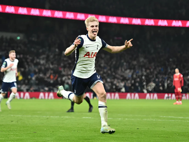 tottenham s bergvall races away to the spurs faithful after scoring the winner