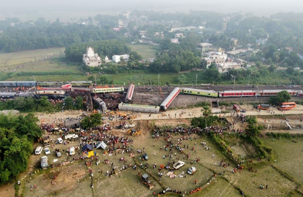a drone view shows derailed coaches after two passenger trains collided in balasore district in the eastern state of odisha india june 3 2023 photo reuters