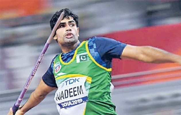 arshad nadeem throws javelin during the tokyo games photo file