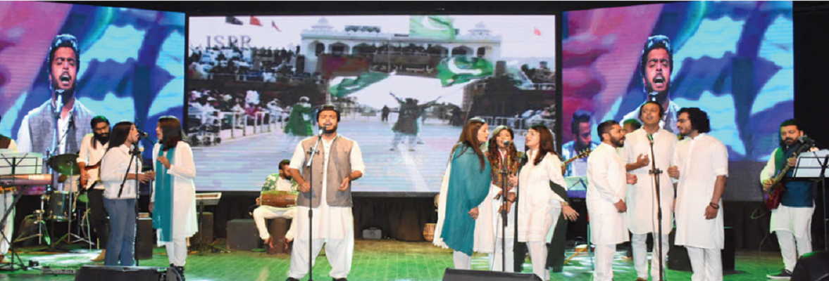 national fervour artistes perform at an event held at the pakistan arts council karachi to commemorate defence day photo express