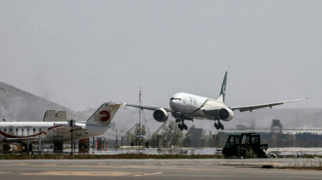 a pakistan international airlines plane the first international commercial flight to land since the taliban takeover lands at the kabul airport on sept 13 2021 afp a pakistan international airlines plane the first international commercial flight to land since the taliban takeover lands at the kabul airport on sept 13 2021 afp