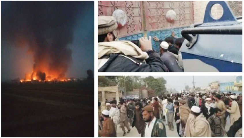 venting their fury clockwise a charsadda police station turns into a blazing inferno an angry mob of protesters tries to break through the police station s main gate scores of people gather to get hold of a blasphemy suspect photo express