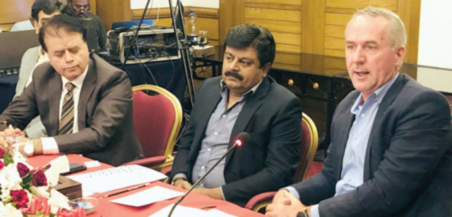 unicef headquarters education director robert gordon jenkins accompanied by sindh education minister syed sardar shah speaks during a high level meeting at a local hotel on saturday photo nni unicef headquarters education director robert gordon jenkins accompanied by sindh education minister syed sardar shah speaks during a high level meeting at a local hotel on saturday photo nni