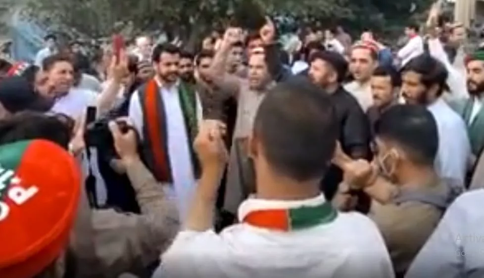 pti workers protest in peshawar photo screengrab pti workers protest in peshawar photo screengrab