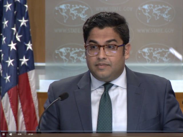 us principal deputy spokesperson vedant patel during a department press briefing on august 15 2023 photo screengrab