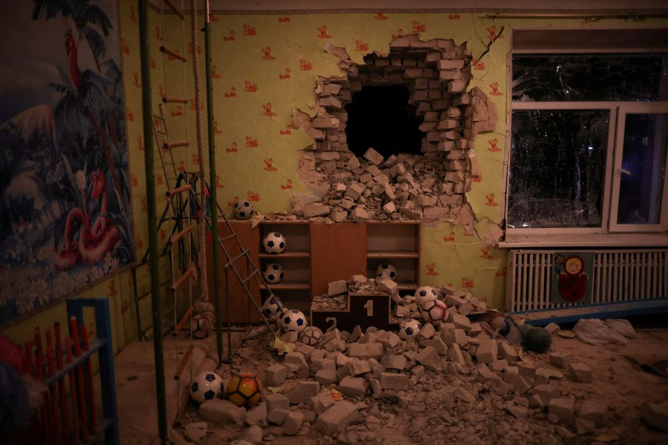 an interior view shows a kindergarten which according to ukraine s military officials was damaged by shelling in stanytsia luhanska in the luhansk region ukraine february 17 2022 reuters