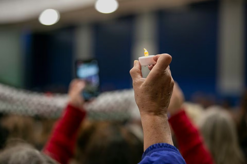 a vigil service at the prairie activity recreation center for wadea al fayoume in plainfield illinois u s october 17 2023 photo reuters