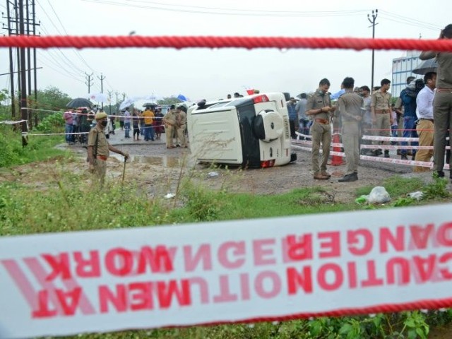 police said the car carrying dubey overturned on a wet road and he tried to escape photo afp