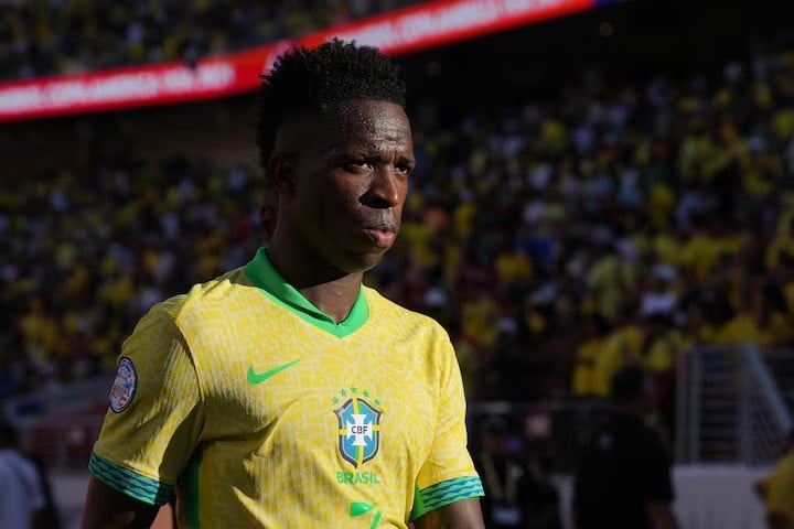 brazil forward vinicius junior walks off of the pitch during halftime against colombia at levi s stadium photo reuters