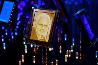picture of the nobel peace prize winner for 2022 human rights activist and founder of the organisation viasna ales bialiatski is updated in nobel garden at the norwegian nobel institute together with previous peace prize winners photo reuters
