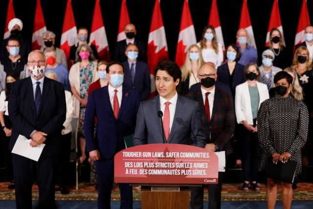 canada s prime minister justin trudeau with government officials and gun control advocates speaks at a news conference about firearm control legislation that was tabled today in the house of commons in ottawa ontario canada may 30 2022 photo reuters canada s prime minister justin trudeau with government officials and gun control advocates speaks at a news conference about firearm control legislation that was tabled today in the house of commons in ottawa ontario canada may 30 2022 photo reuters
