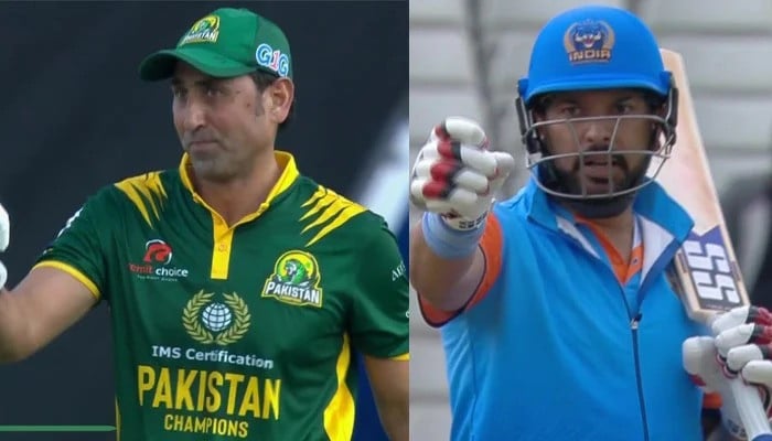 the combination of file photos shows pakistan s younis khan r and india s yuvraj singh during a match cricket match photo online
