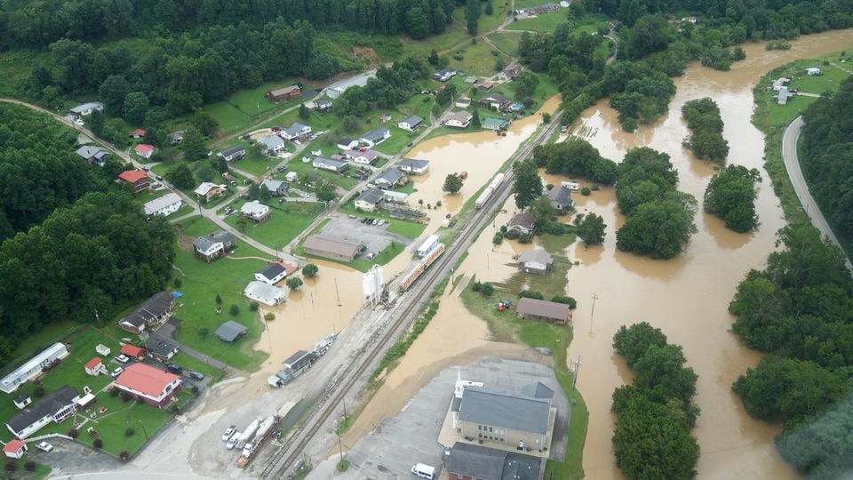 a valley lies flooded as seen from a helicopter during a tour by kentucky governor andy beshear over eastern kentucky u s july 29 2022 office of governor andy beshear handout via reuters