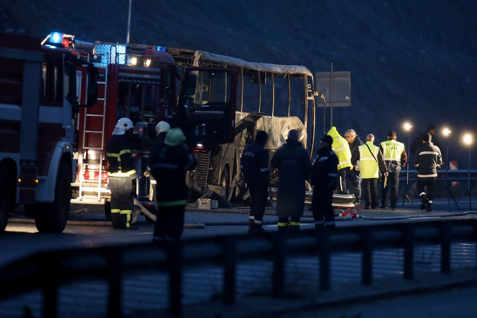 a view shows the site where at least 45 people were killed when a bus with north macedonian plates caught fire on a highway near the village of bosnek in bulgaria november 23 2021 reuters