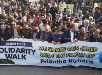 sialkot police organise walk in solidarity with lynched sri lankan s family