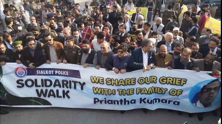 participants of the walk organized by sialkot police in solidarity with the family of sri lankan citizen priyantha kumara photo express