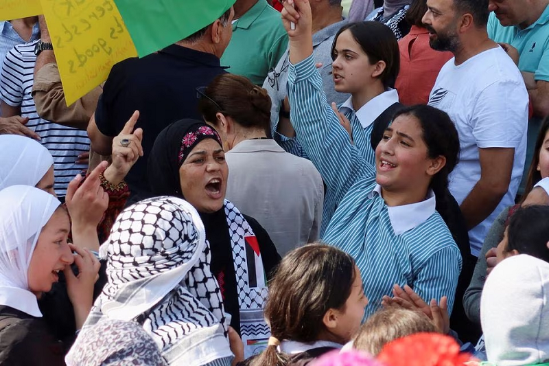 Palestinians take part in a protest against the visit of US Secretary of State Antony Blinken in Ramallah in the Israeli-occupied West Bank November 5, 2023. PHOTO: REUTERS