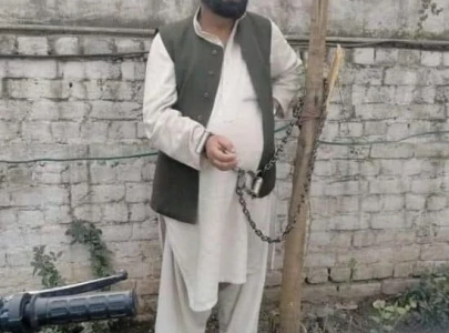 police in k p under fire after photo of man chained to tree goes viral police in k p under fire after photo of man chained to tree goes viral