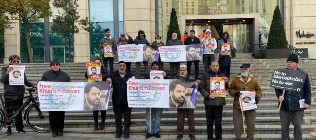 this file photo shows a protest outside the bbc office to press the international community to pressure india to release khurram parvez photo express file this file photo shows a protest outside the bbc office to press the international community to pressure india to release khurram parvez photo express file