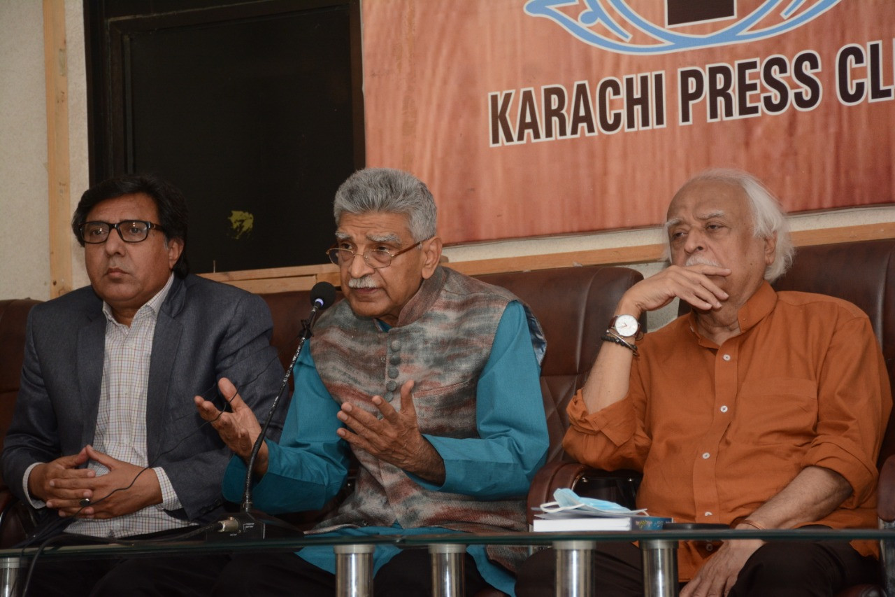 writer anwar maqsood and karachi press club president fazil jamili photo express