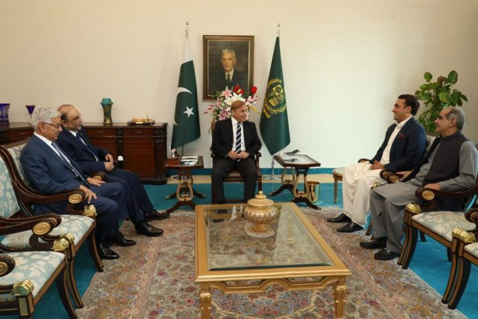 prime minister shehbaz sharif said country s development was linked with the supremacy of the constitution and the democratic process during a meeting with ppp co chairman asif ali zardari photo app