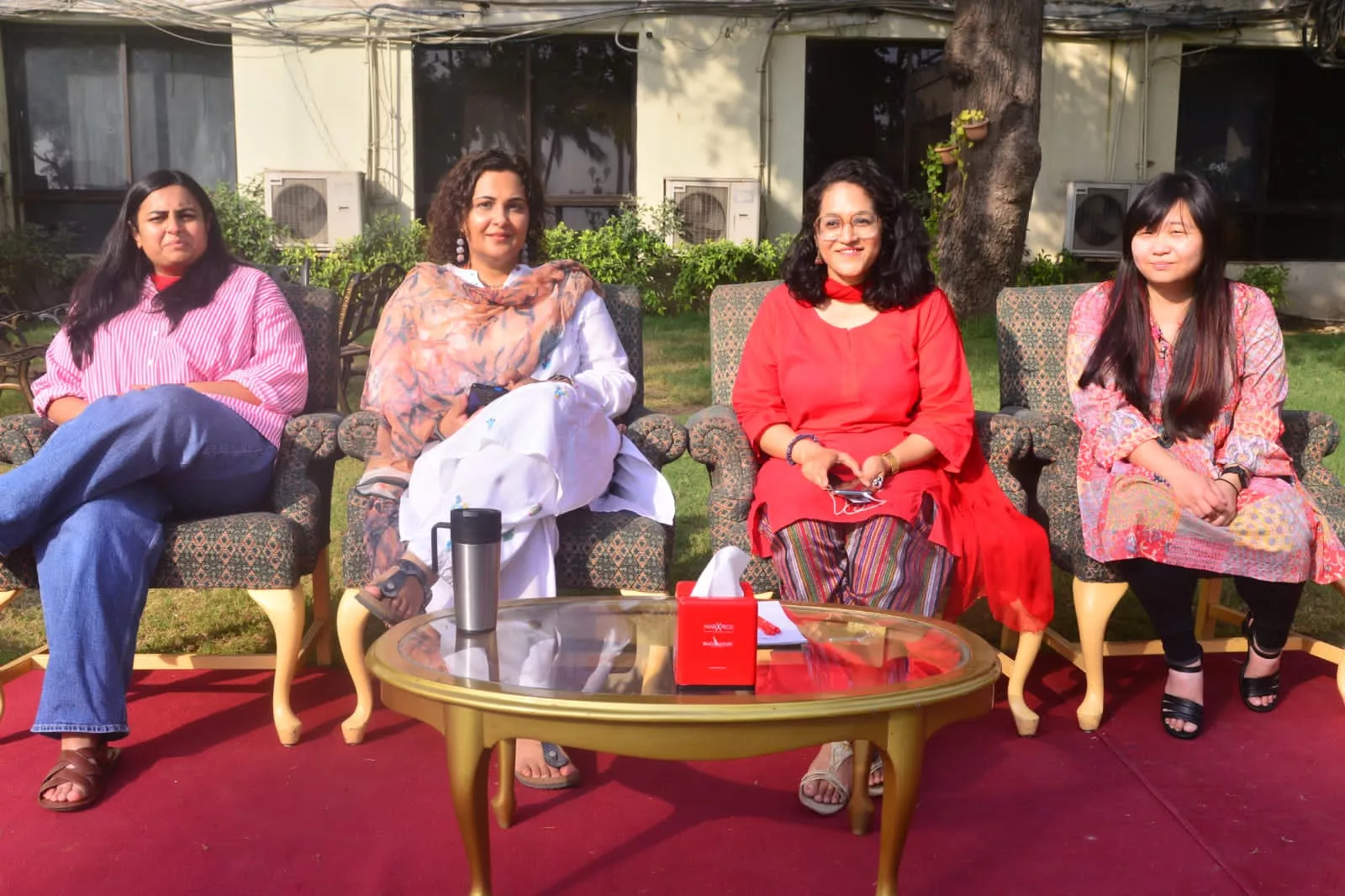 women of the world wow festival organising team members kanwal khoosat amneh shaikh farooqui atiya abbas and vicky zhuang yi yin during a press conference at beach luxury hotel karachi on wednesday photo handout women of the world wow festival organising team members kanwal khoosat amneh shaikh farooqui atiya abbas and vicky zhuang yi yin during a press conference at beach luxury hotel karachi on wednesday photo handout