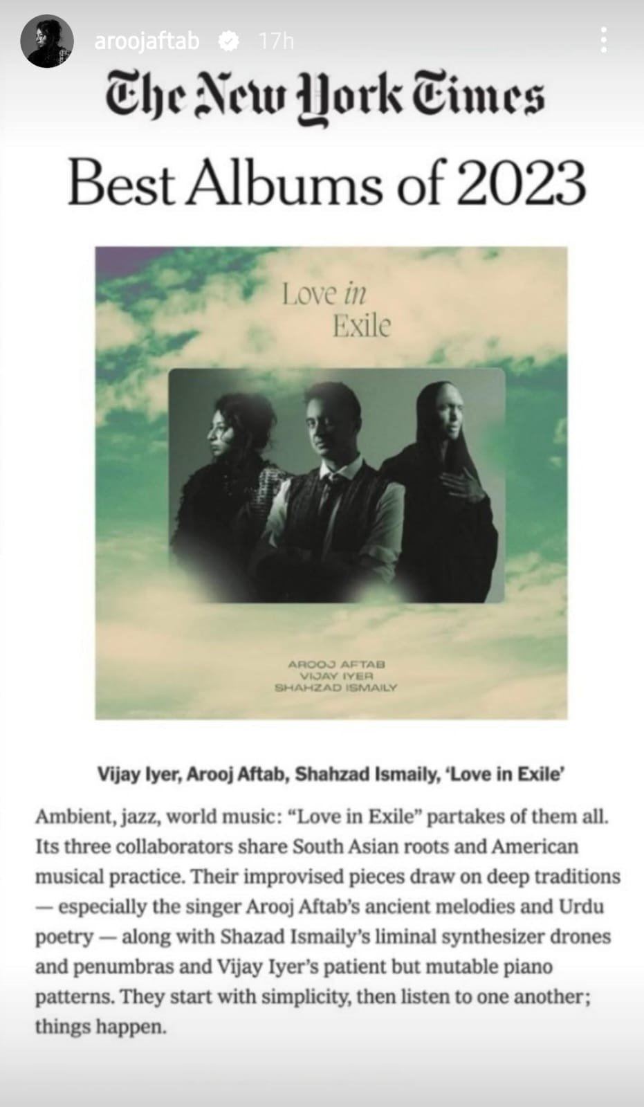 Arooj Aftab / Vijay Iyer / Shahzad Ismaily: Love in Exile Album Review