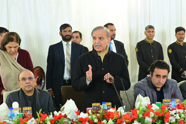 prime minister shehbaz sharif addressing the participants of the dinner reception hosted by him on march 7 2024 in islamabad photo express prime minister shehbaz sharif addressing the participants of the dinner reception hosted by him on march 7 2024 in islamabad photo express