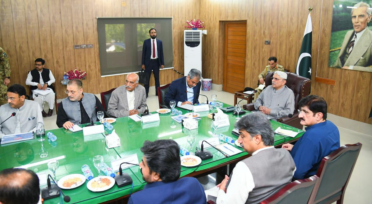 president asif ali zardari chairing a meeting on the law and order situation in sindh during his visit to sukkur on june 24 2024 photo president s secretariat
